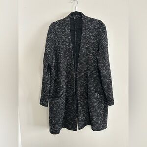 Eileen Fisher Micro Tweed Knit Open Front Cardigan Size 2X Cotton Blend Pockets